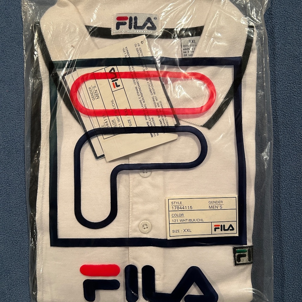 Brand new with tags original 80's vintage unopened white fila XXL tennis polo